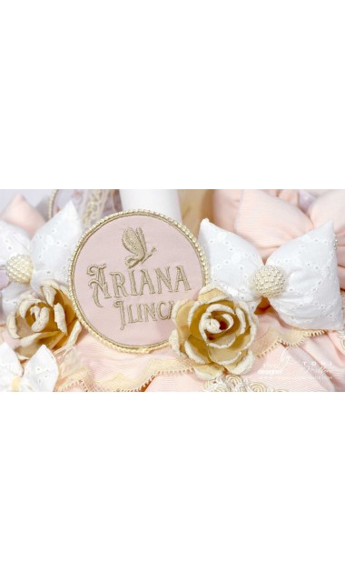 Lumanare botez cu fluturi si broderie personalizata gold 9